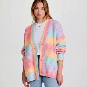 Blank NYC I Hope So Sorbet Pastel Rainbow Multicolored Cardigan Size L